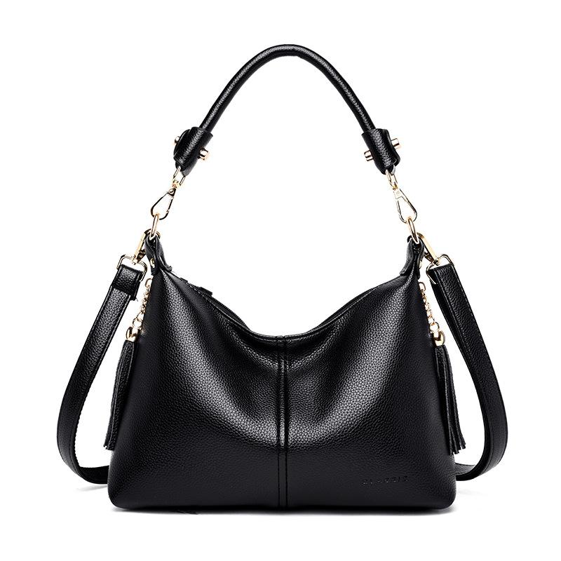 Women s bag new middle-aged women s bag Korean version fringed mother bag simple and fashionable shoulder messenger bag trendy atmosphere handbag чёрный