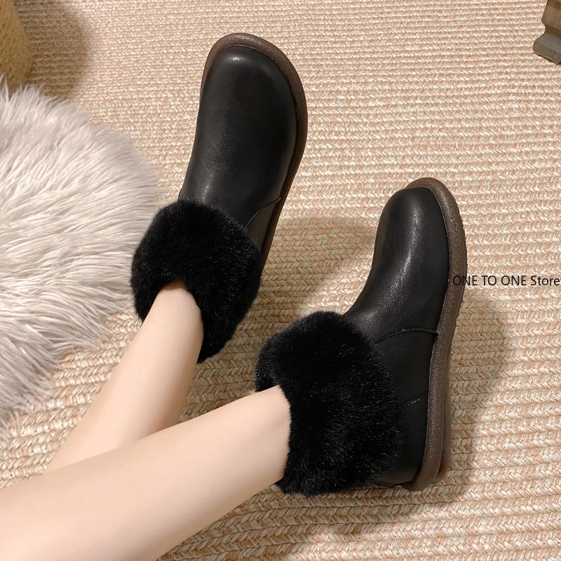 Ankle boots for women Women Boots Leather Real Fox Fur Brand Winter Shoes Warm Black Round Toe Casual Female Snow Boots