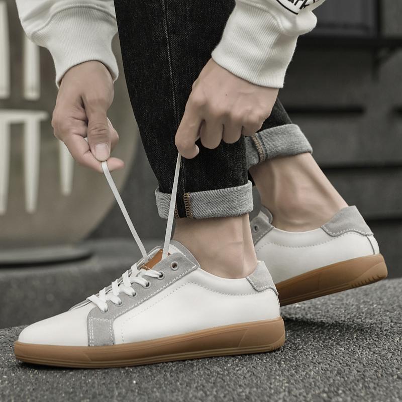 Fashion All-match Men Shoe Genuine Leather Men Casual Walking Shoes Male Lace-Up Comfortable Non-Slip Flats High Quality Skate Shoes Men