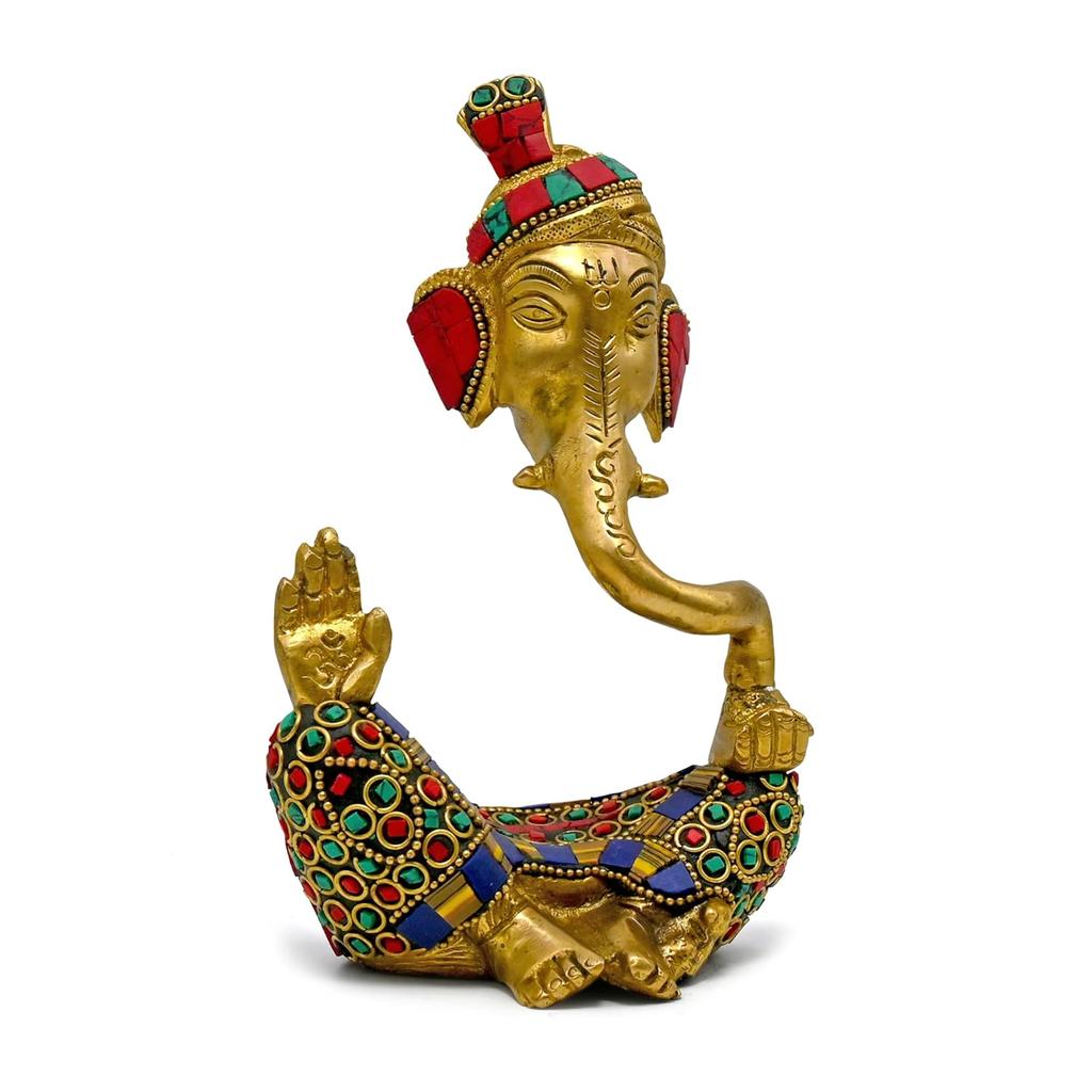 Pure Brass Lord Ganesh On Trunk Idol, Hindu God Statue, Gold, Religious Idol