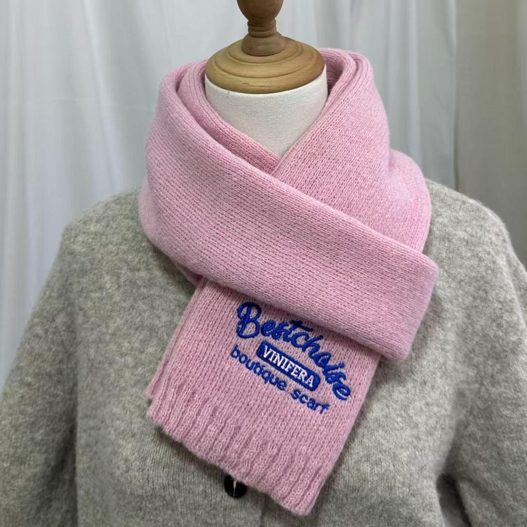 Korean Style Embroidered Cashmere Scarf - Women's Winter Warm Knitted Snood