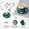 Ceramic Cat Mug with Lid and Coffee Cute Cat Birthday Gift Spoon, Cup/Mug, (White) (Green)