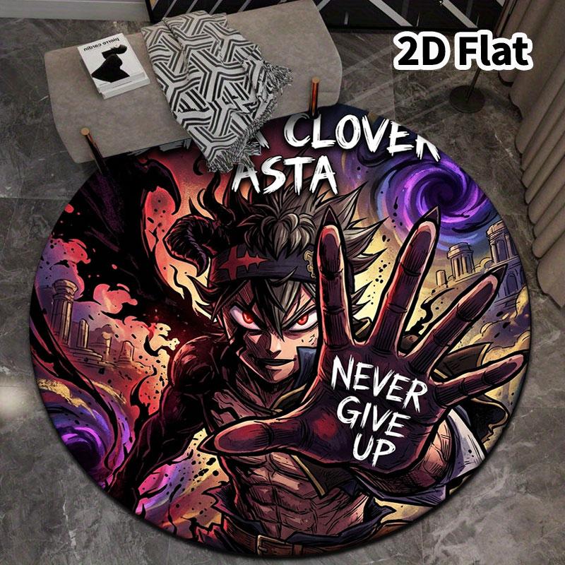 Black Clover Round Area Rug Carpet Rug For Living Room Bedroom Sofa Playroom Decor Nonslip Floor Mat