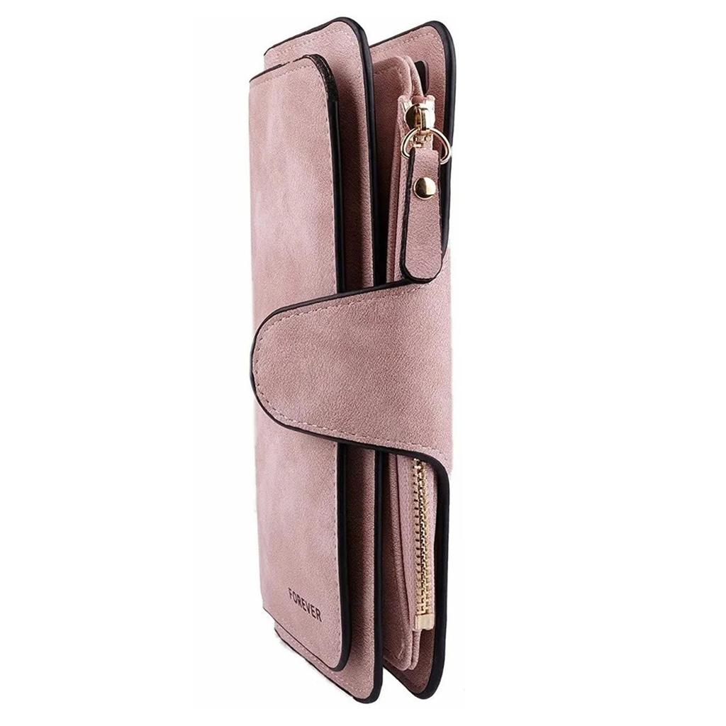 Women Leather Wallet Multi Card Pockets Large Capacity Zip Card Holder Wallet for Cash Pink Free Size