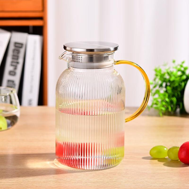Shangqi Vertical Stripe Glass Water Pitcher, White Lid