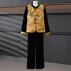 2026 New Chinese Style Velvet Vest Three-Piece Set: Stylish, Slimming, Age-Reducing with Frog Button Embroidery.
