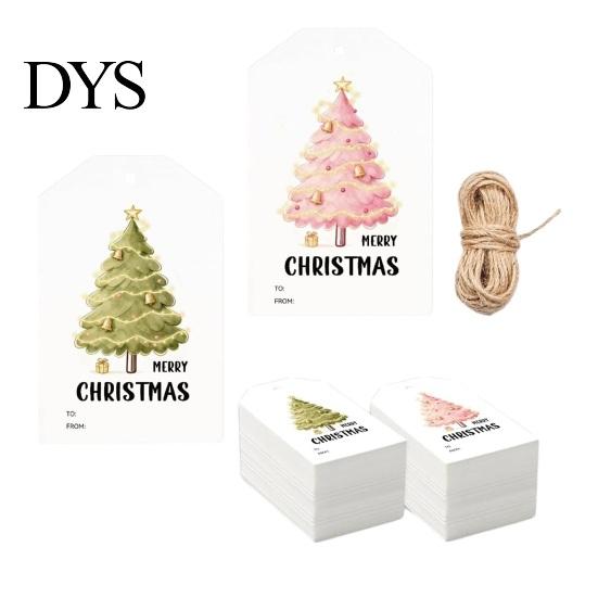 Customizable Name Labels 60 Pcs Christmas Tree Gift Tags with Hemp Rope, Watercolor Xmas Rope Included Winter Holiday Paper Tags, Merry Hanging