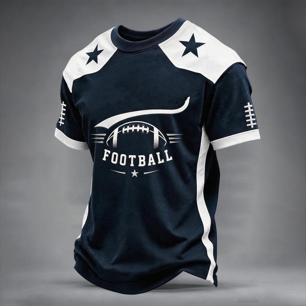 Men's Casual Fit Crewneck Short Sleeve T-Shirt with Rugby Graphic Print
