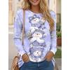 Fashion Women's Crew Neck Long Sleeve 3D Casual Color Printing Casual Long Sleeve Crew Neck T-Shirt