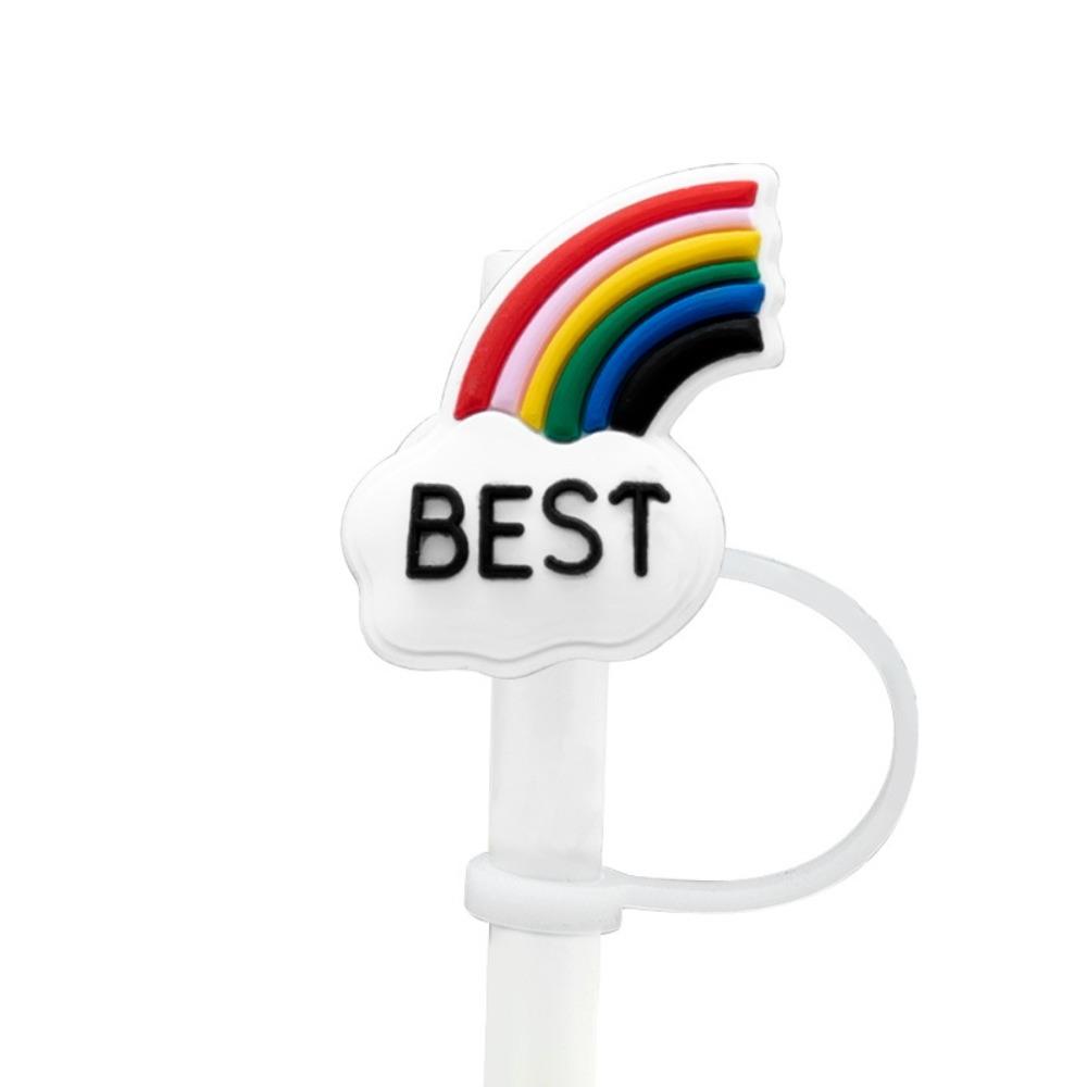 2Pcs Sweet Heart Leopard Print Silicone Straw Cap Dustproof Splashproof Rainbow Straw Cover Tips Straw Decoration For 7-8mm