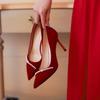 French Wedding Shoes Winter Feminine Xiuhe Wedding Dress Two Wear High Heels Niche Bridal Shoes Red Pearl Single Shoes