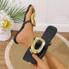 New Women Slippers Open-toe Square Toe Flip-flops Solid Color Slippers Beach Clip-toe Flat Metal Buckle Sandals Slides Women