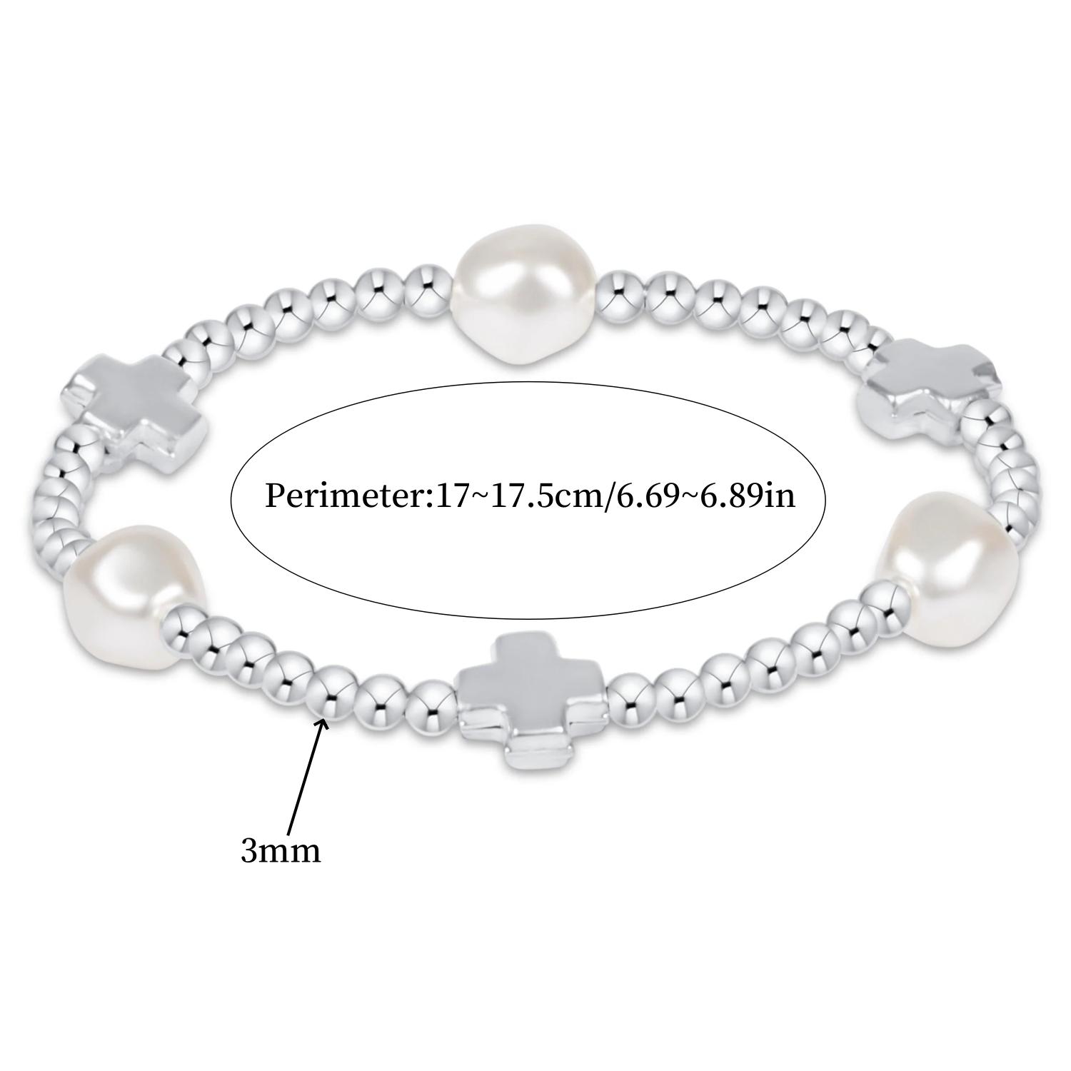 

Vlen 2026 Silver Color Shell Pearl Beads Bracelet Women Adjustable Elastic Cross Jewelry Dainty Stackable Trendy Gift for Her