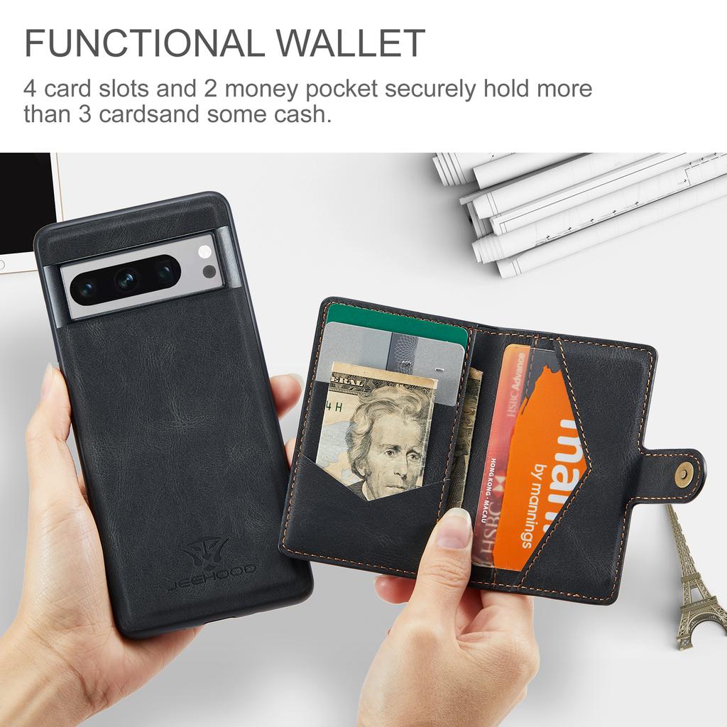 For Google Pixel 8 Pro Case PU Leather Card Bag Detachable 2-in-1 Back Cover