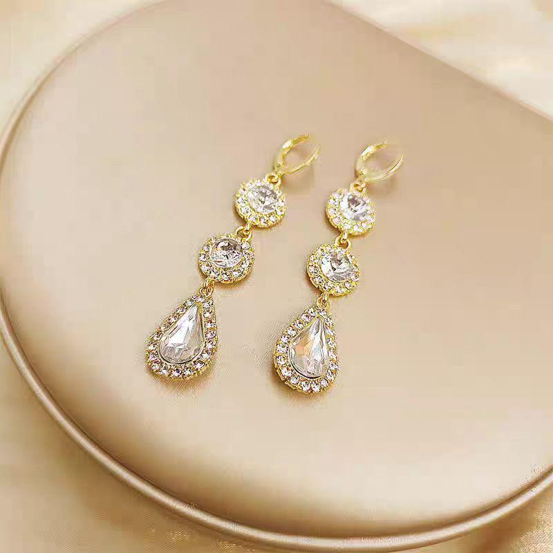 Elegant Green Zircon Teardrop Stud Earrings - Trendy High-Grade Fashion Jewelry