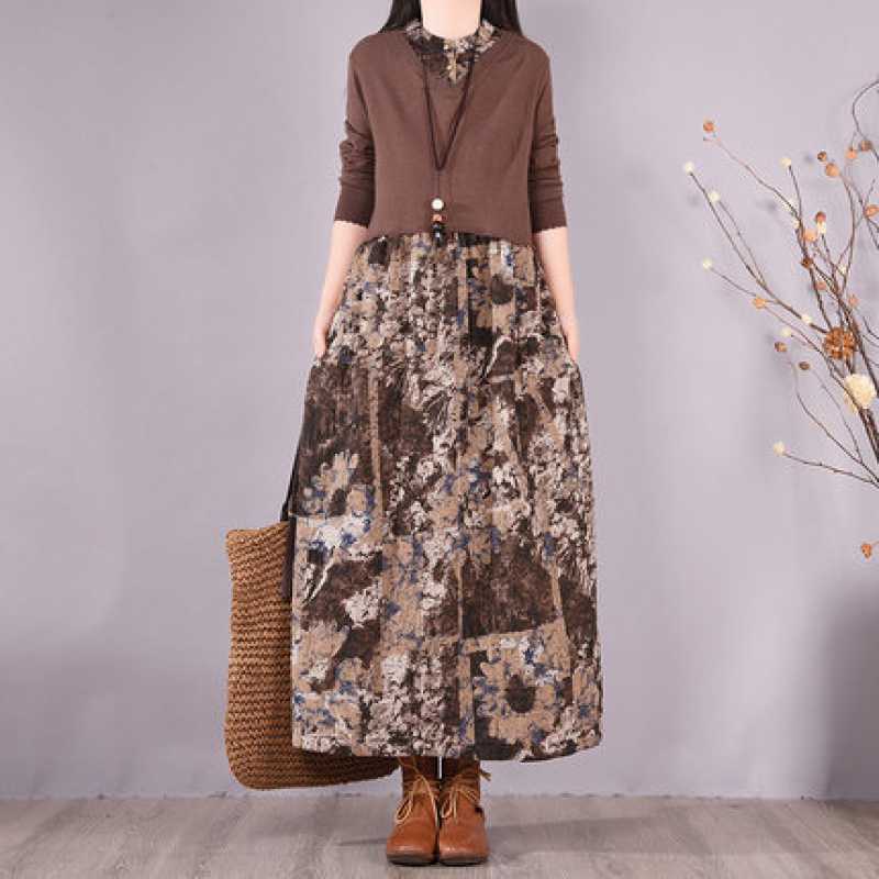 

Базовое платье с длинным рукавом в осеннем стиле, имитирующее двойку XL темно-коричневого