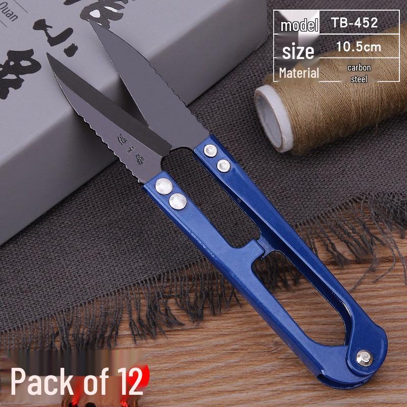 Large Carbon Steel U-Shaped Yarn Scissors for Thread Trimming, Spring-Loaded Cross-Stitch Scissors