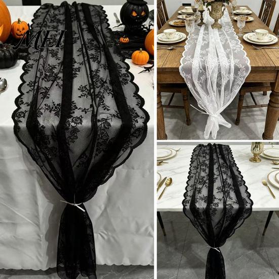 White Lace Table Runner French Runner, Black & Vintage for Coffee Retro European Style Table, Shoe Cabinet, Dining Long Rectangular Decorative