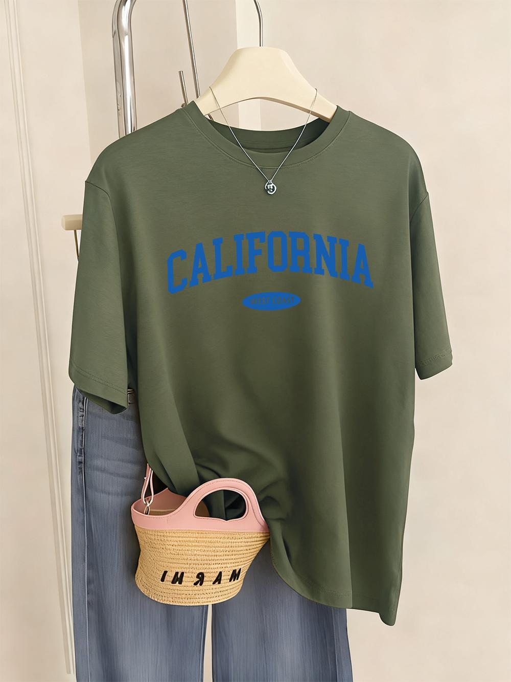 

California West Coast Prints TShirts Women Summer ONeck Short Sleeve Tops Soft Loose T Shirts Basics Comfortable Woman Clothes S