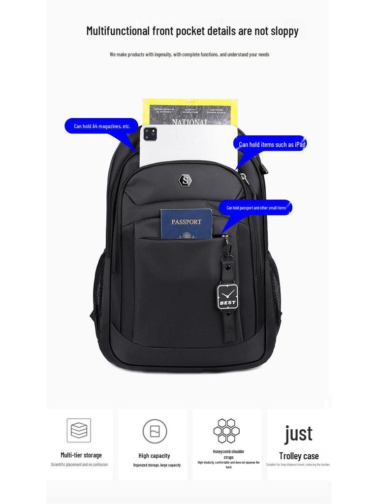 Men's High-End Versatile Minimalist Laptop Backpack - Durable Commuting & Travel Bag