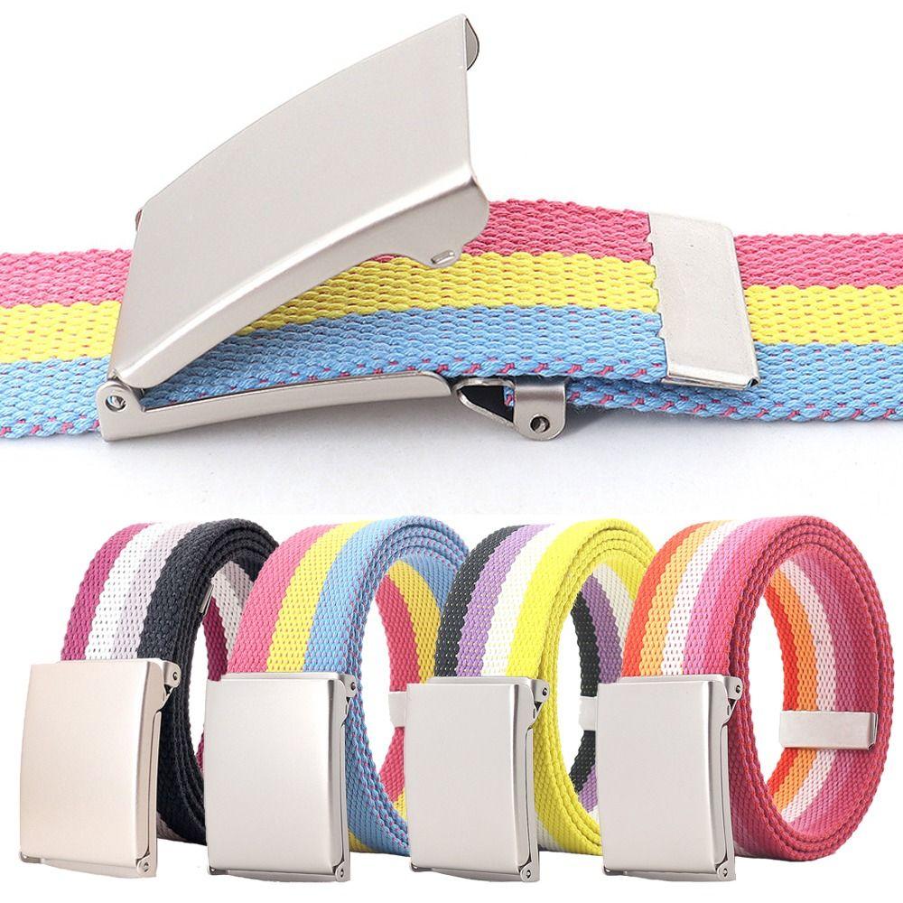 120cm Metel Buckle Belt Adjustable Nylon Braided Belt Fashion Canvas Belt  Unisex