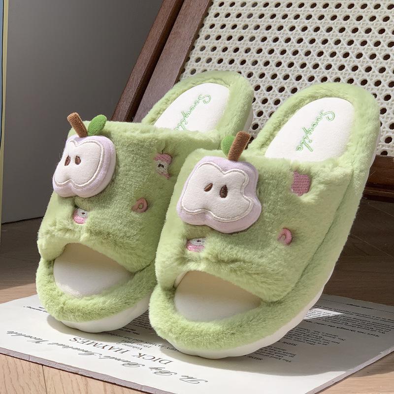 Apple Cotton Slippers Autumn and Winter Home Non-slip Season Indoor Couple Cotton Mop Warm Home Fluffy Slippers