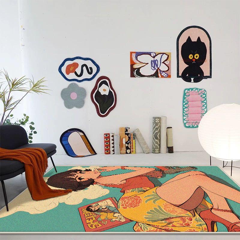 INS Fashion Cartoon Carpet Living Room Creative Girl Bedroom Decoration Area Rugs Non-slip Kids Room Bedside Entrance Floor Mats