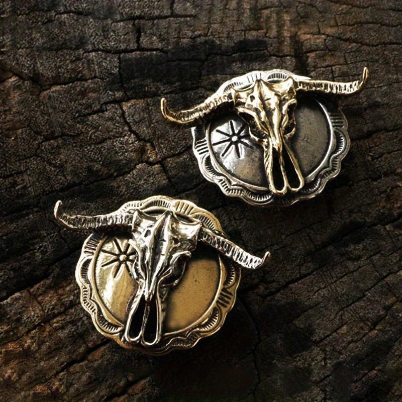 Vintage Brass Buffalo Skull Screw Back Coin Concho Bison Bull Gaur Rodeo Indian Cowboy Leathercraft Accessories