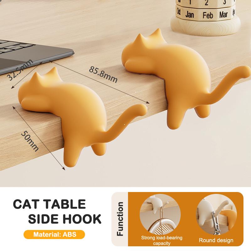 3Pcs Cute Portable Cat Bag Hook Hanger Table Hook Handbag Backpack Travel Bag Organizer Holder Home Office Decor Desk Side Hooks