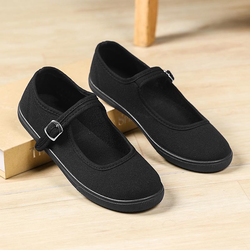 2025 Ladies Flats Buckle Strap Comfortable Women Shoes Round Toe Solid Casual Shoe Plus Size 34~42 Black Dance Shoes