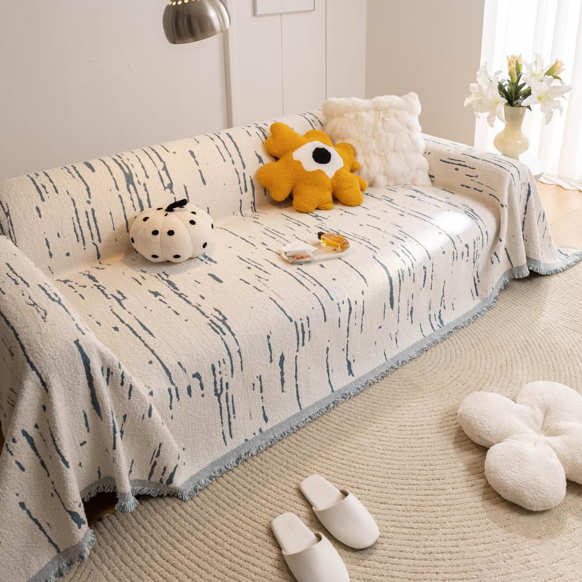 

Heavy Microfiber Fleece Sofa Towel with Tassels, Geometric Jacquard for Living Room Space Sofa Large Size Blanket Leisure Towel 180x90cm