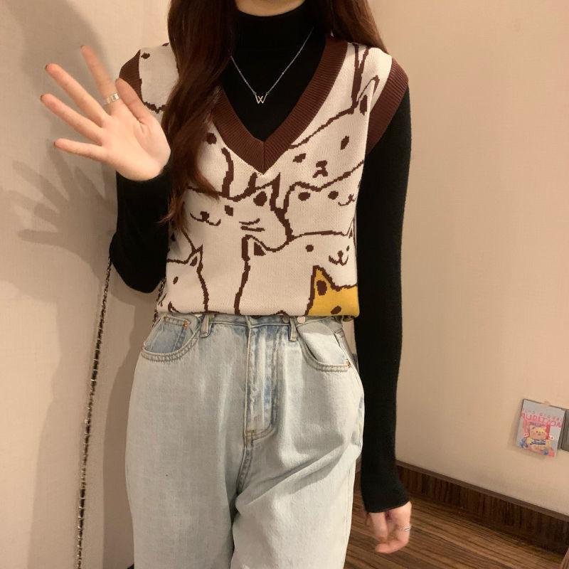 Pullover Pullover Weste Weibliche 2023 Frühling und Herbst Casual V-ausschnitt Outwear Gestrickte Pullover Weste Ärmellose Pullover Weibliche Tops