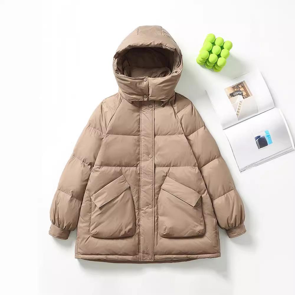 Autumn and Winter Hooded Down Jacket Women's Medium and Long White Duck Down Warm Winter Coat Fashionable Versatile and Loose
