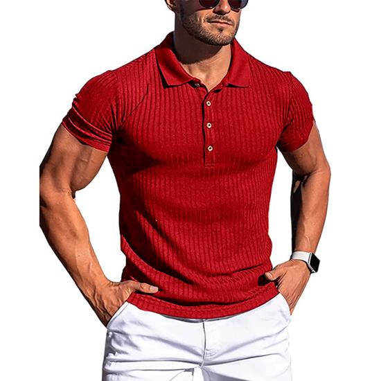 2024 New Summer Polo Men Solid Stripe Fitness Elasticity Short Sleeve Polo Shirts Men Fashion Stand Collar Mens Shirts
