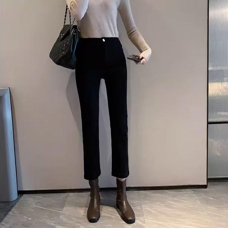 2024 Spring/Autumn Black Slimming Straight-Leg Jeans for Women - Petite, Loose, Casual, Versatile, Nine-Point Length