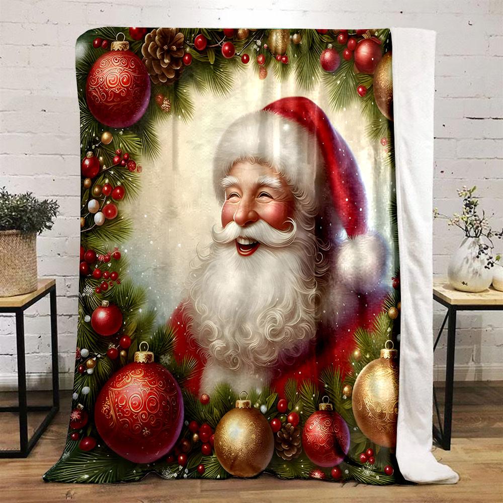 Santa Claus with Christmas Ornaments Patterned flannel blanket perfect for the bedroom living room, sofa, or a little nap