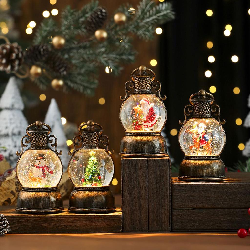 USB Music Snowing Christmas Light-Up Resin Figurine Carousel Decoration