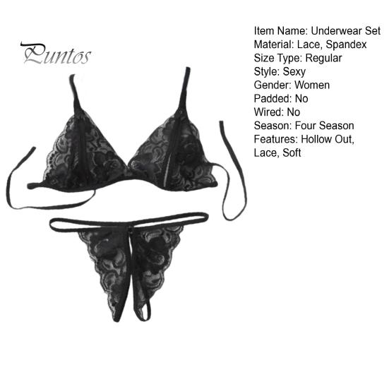 2 Pcs/Set Sexy Underwear Hollow Out Lace Solid Color Wireless Unpadded Open Crotch Elastic Spaghetti Straps Soft Lady Bra Panties Set Wedding Night