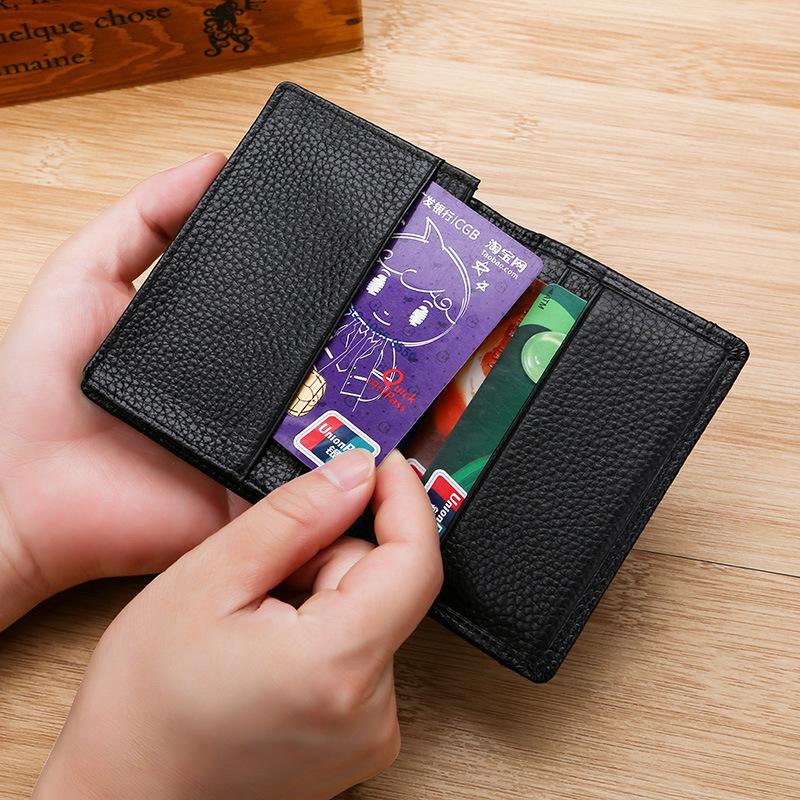 Card Bag, Card Cover, Card Clip, Genuine Leather, First Layer Cowhide, Multi-functional RFID Anti-magnetic Men's Contrasting Webbing Business