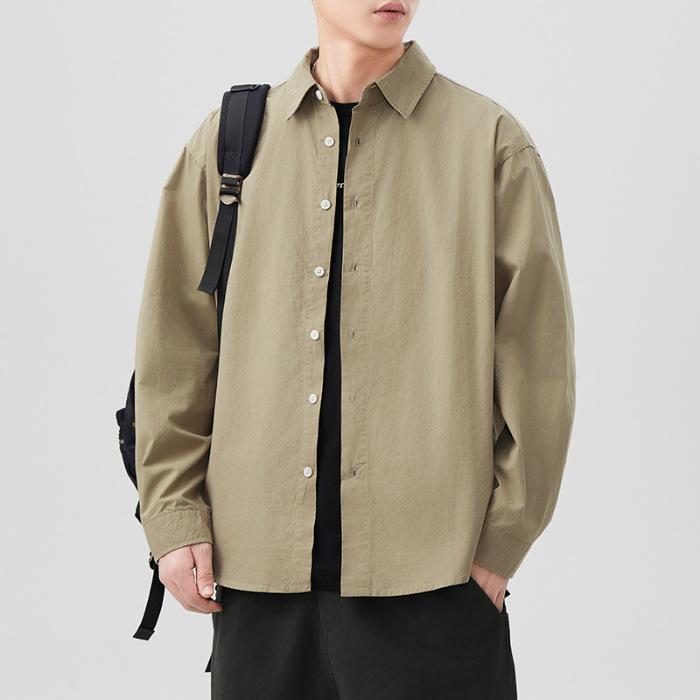 New Japanese Retro Spring Long-sleeved Casual Shirt Men's Pure Cotton Shirt American Style