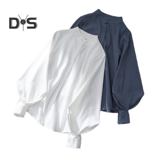 Dámská košile stojánek s límečkem Lucerna s dlouhým rukávem jednobarevná košile volného střihu jednořadá kancelářská dámská košile