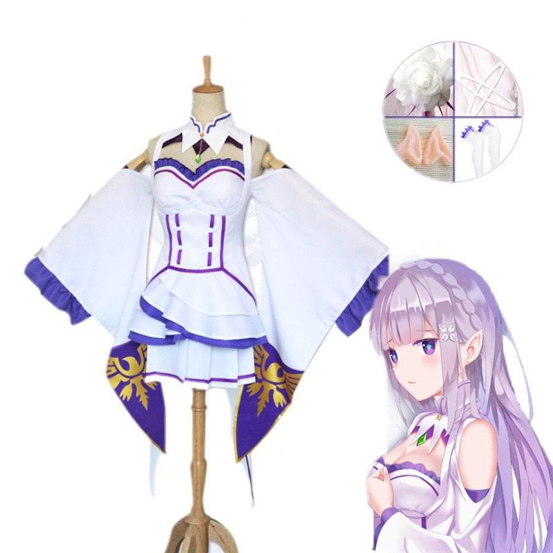 

Rezero Kara Hajimeru Isekai Seikatsu Эмилия Эльф Косплей Костюм Полный Комплект Suit,L