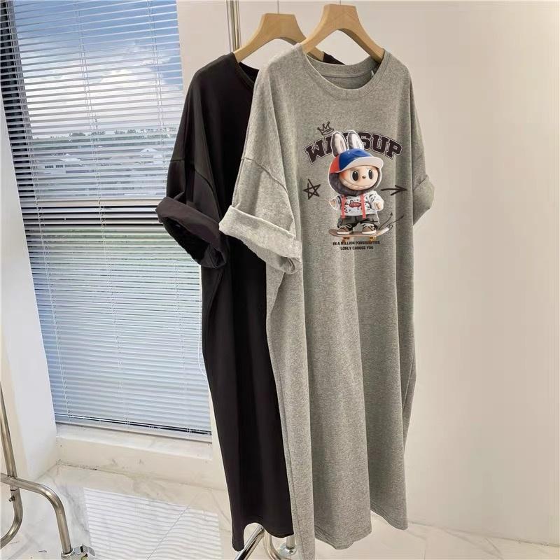 Summer New T-shirt Skirt Plus-size Women's Long Dress Loose Knee-length Nightgown