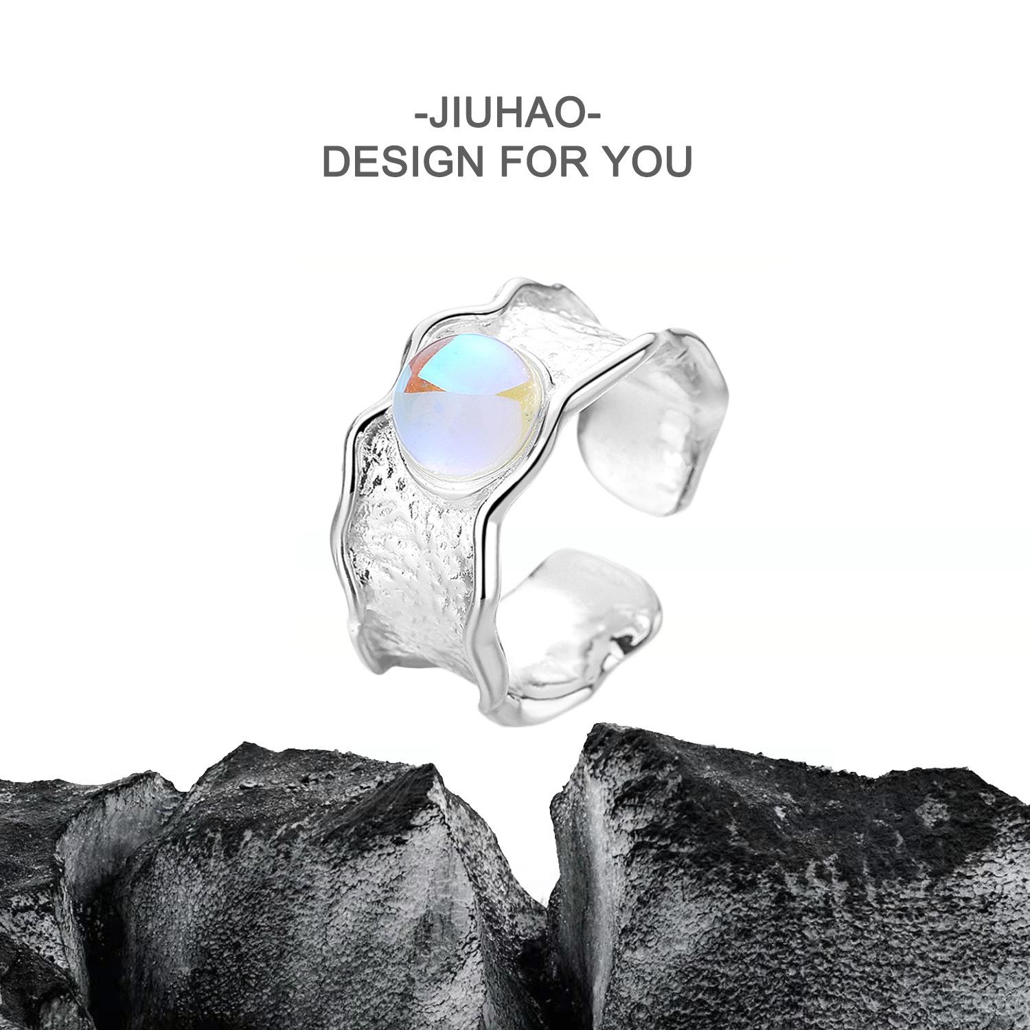 Irregular Moonstone Personality Cold Fashion Cool Female Niche Design Opening Sense Of Luxury Exaggerated Index Finger Ring Adjustable opening