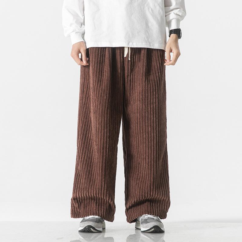 Mens Plus Size Corduroy Straight Wide Leg Retro Chinese Style Casual Long Pants