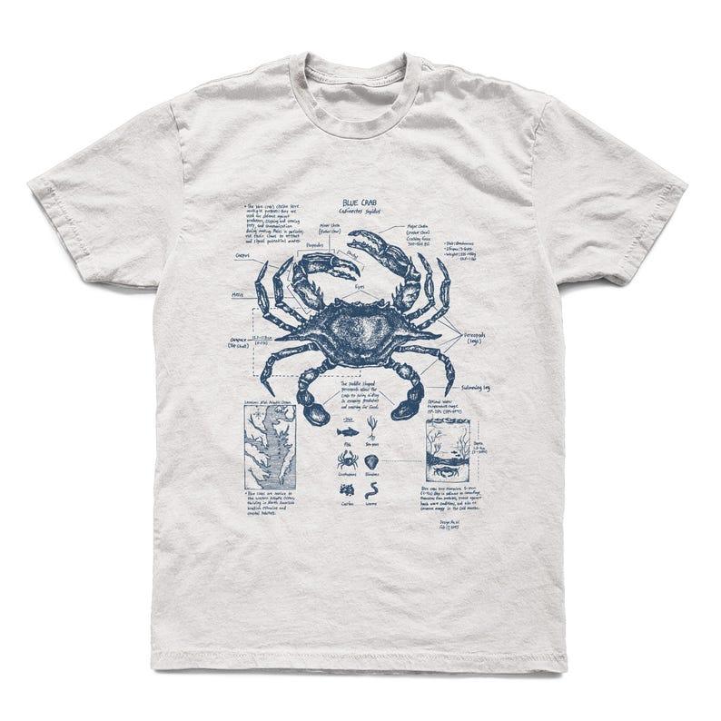 Blue Crab Anatomy Map Crustacean Map Crab Biology T-shirt Hand-drawn Crab Map Screen Printed Chesapeake Bay Crab Art Tops 4XL