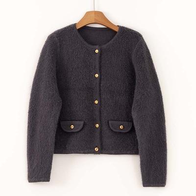 Circle Yarn Crew Neck Pure Wool Cardigan Women's Early Autumn New Coat Loose Versatile Sweater Knitted Sweater