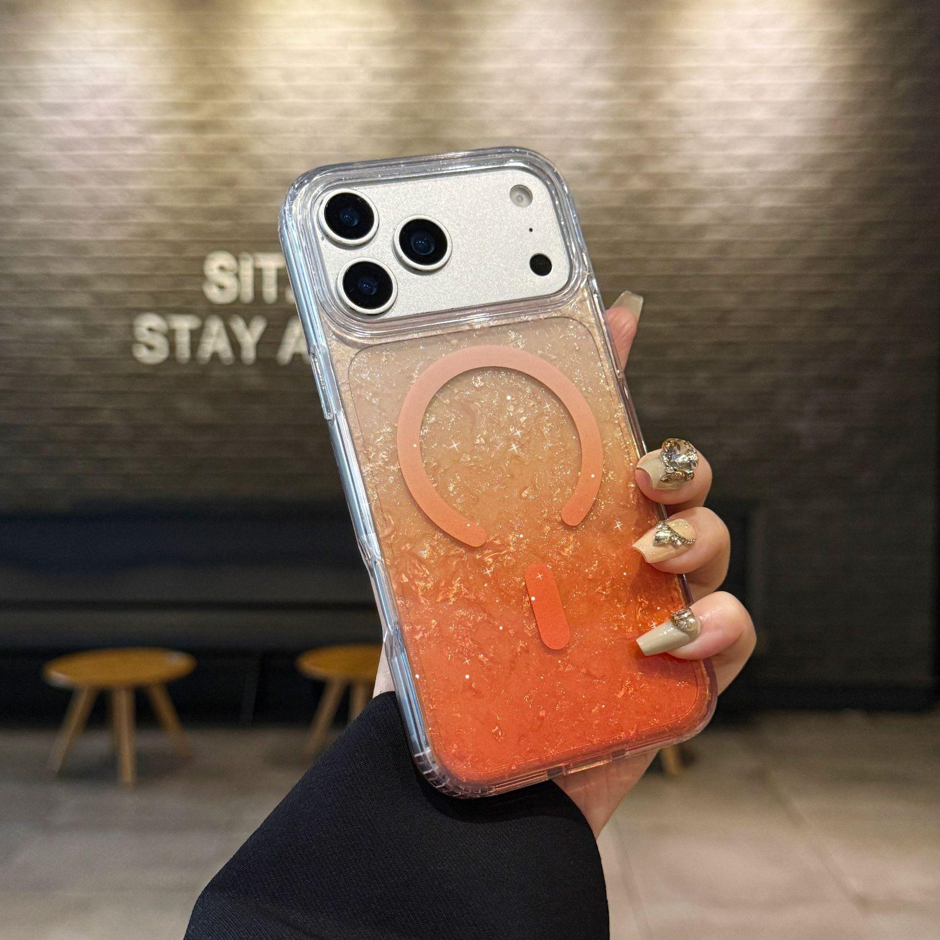 Summer Ocean Shell Pattern Magnetic Case for iPhone 17E 17 Air 16 15 13 Pro Max Plus 16e Shockproof Clear Hard Cover Opp Bag&For iPhone 17 E оранжевый