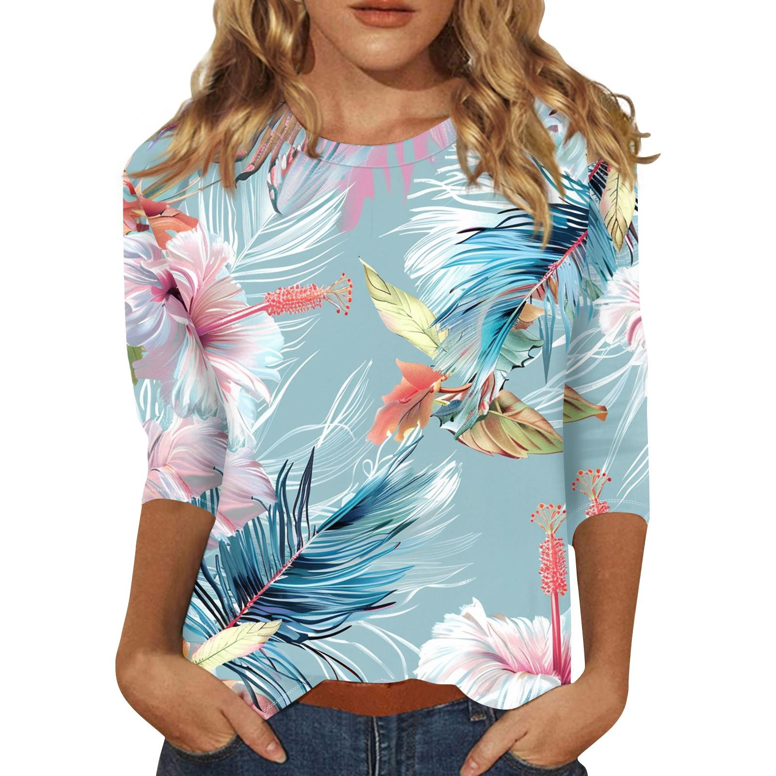 

Женский топ с цветочным принтом, круглым вырезом и рукавами три четверти Футболка Футболка с рукавами три четверти S