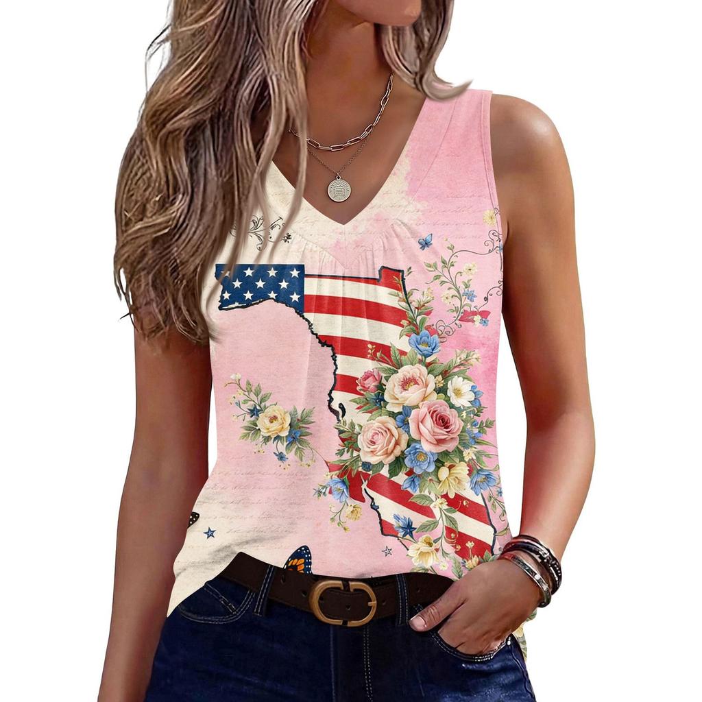 Womens Tank Tops Sleeveless Loose Fit Tops V Neck Pleated Shirts Basic Tees